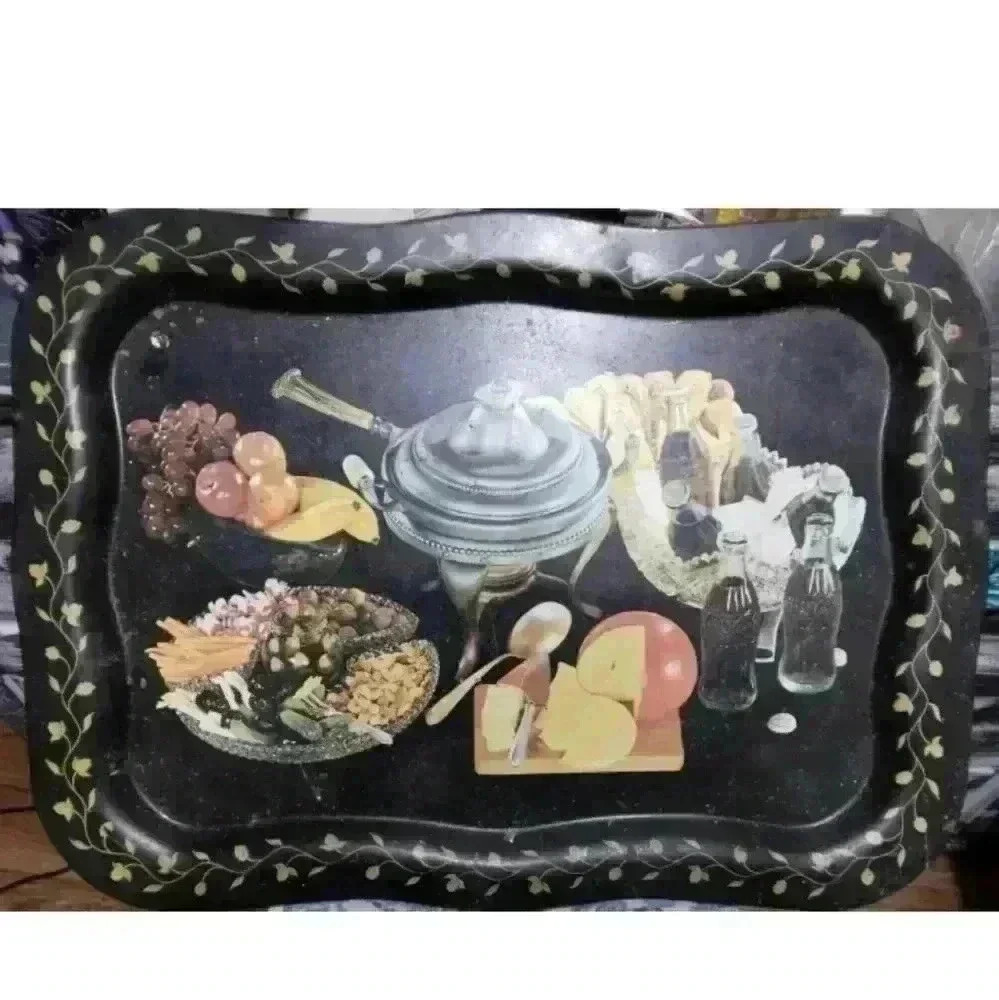 Vintage Coca Cola Black Metal Serving Tray Buffet With Fruit Appetizers